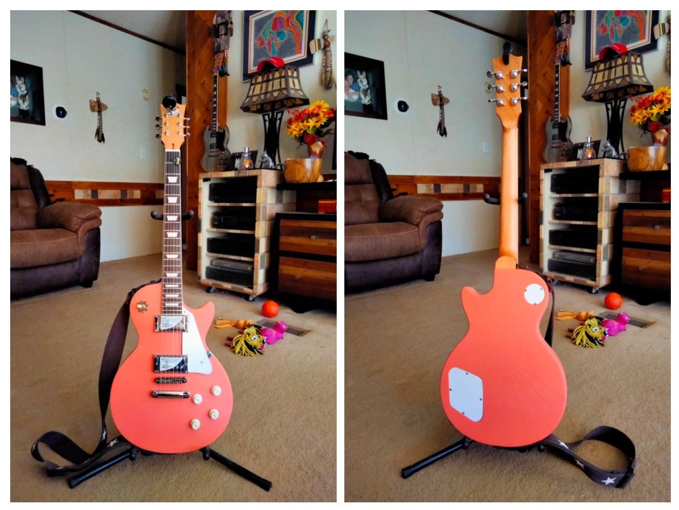 Collage of custom guitar build photos